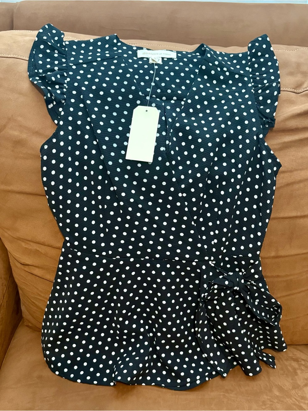 Women’s Black Polka Dot Flutter Sleeve Top